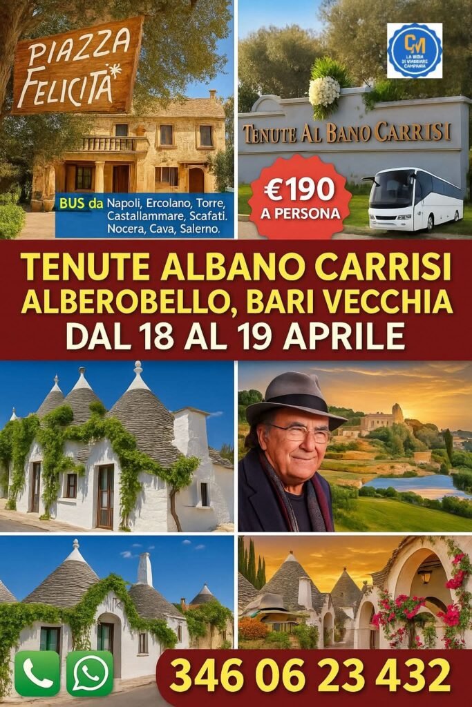 Tenuta Albano Carrisi Alberobello e Bari Vecchia Dal 18 Al 19 Aprile fb img 1772795035521